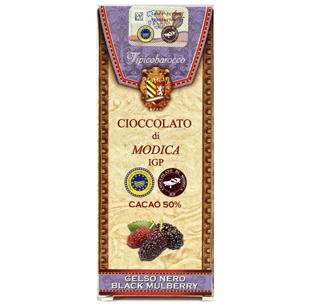 100g Modica Schokolade mit schwarzen Maulbeeren