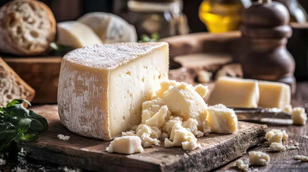 Pecorino Leib und Würfel auf Holzbrett