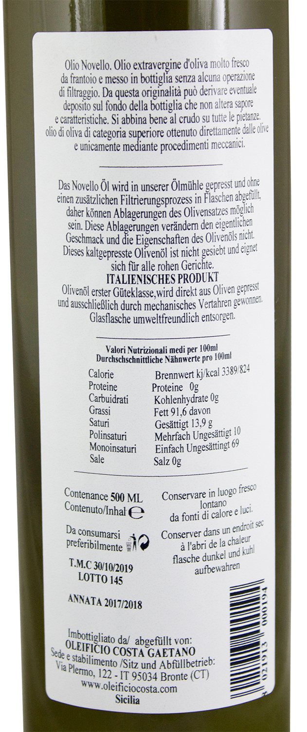0,5l Novello Olivenöl neue Ernte 2025 "Monellu" Sizilien