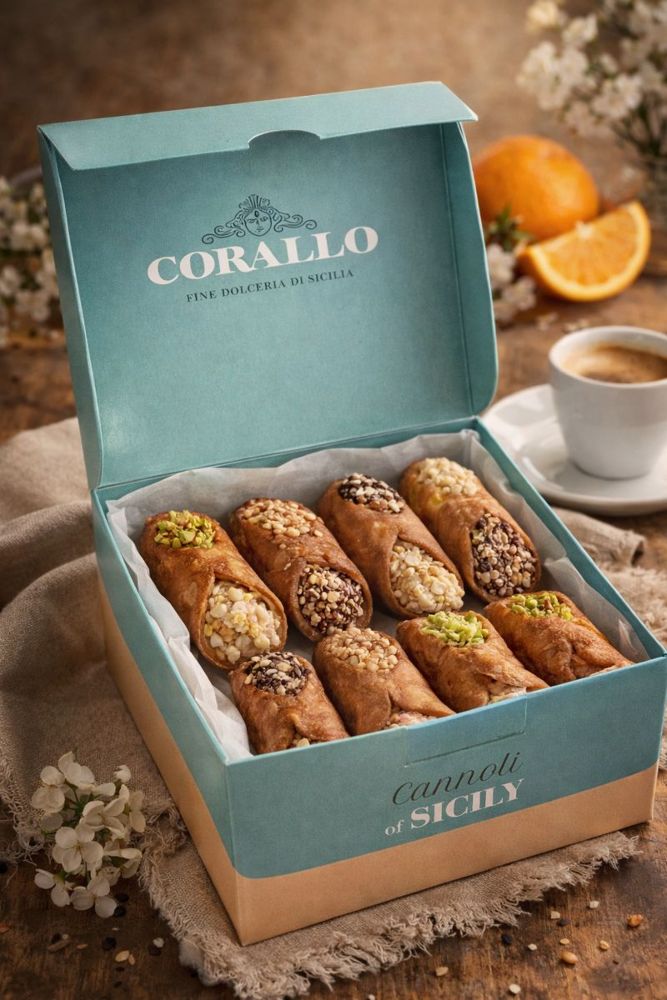 3X Original sizilianische Cannoli gefüllt Pistazie, Haselnuss, Nougat