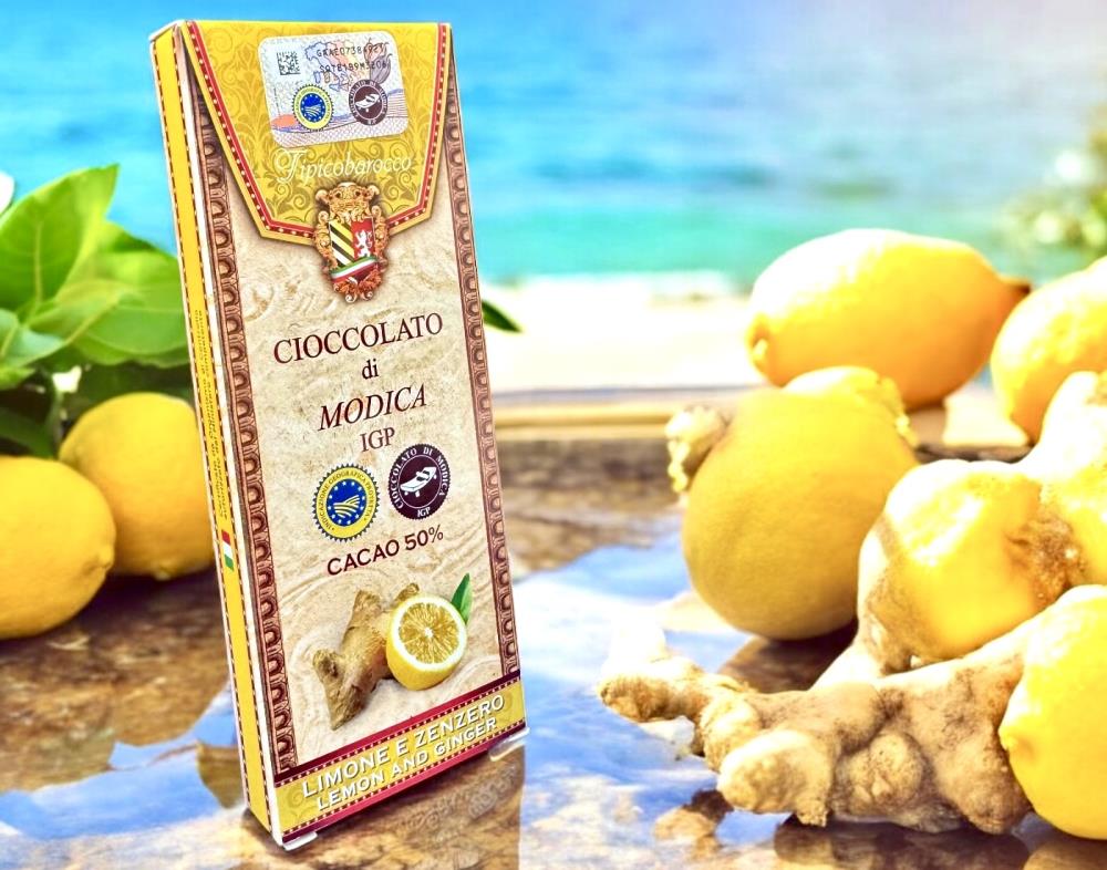 Modica Schokolade IGP mit Zitrone und Ingwer aus Sizilien