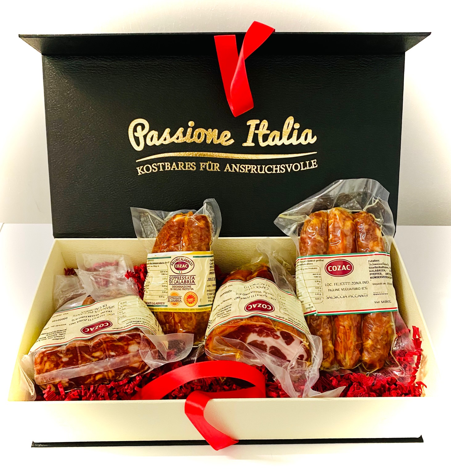 Geschenkkiste "Salumi di Calabria" Scharfe Salami und Wurst Spezialitäten aus Kalabrien