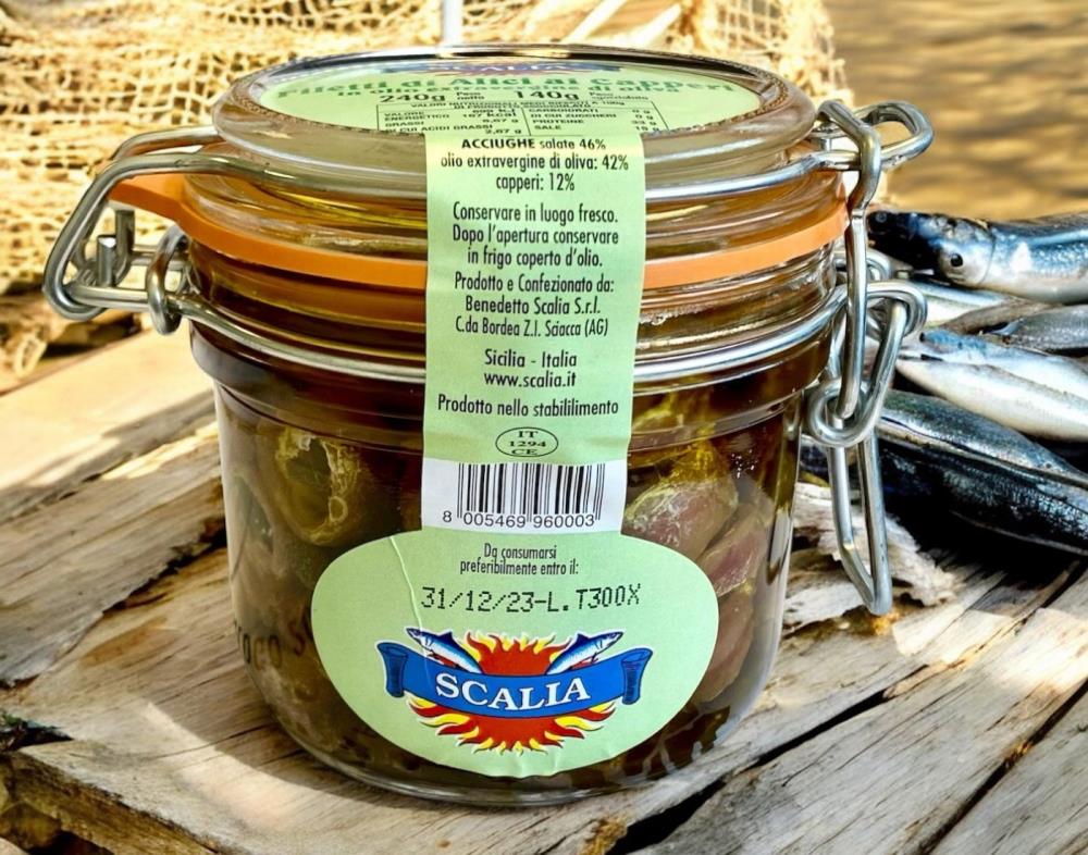 Sardellenfilets gerollt mit Kapern in Olivenöl Extra Vergine