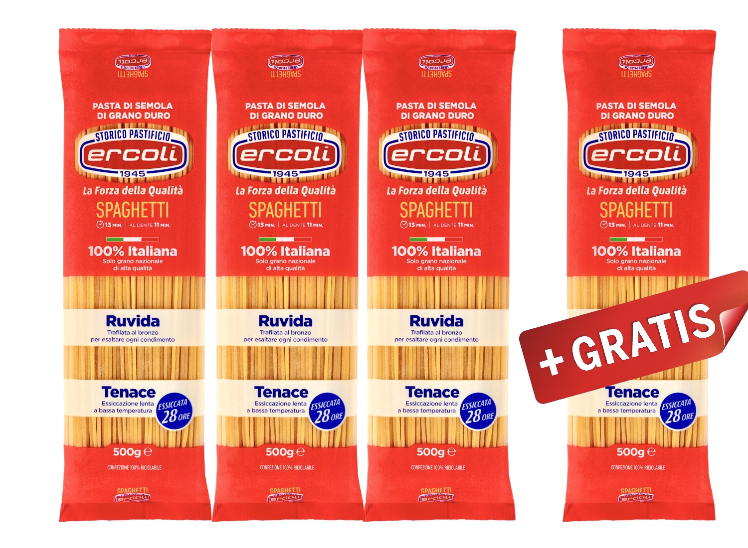 Angebot 3+1 Gratis Spaghetti trafilati al Bronzo 100% Italienische Hartweizengrieß
